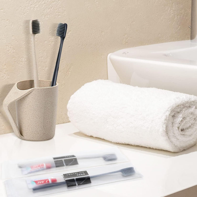 SYOSI 30 Count Disposable Toothbrushes with Mini Toothpaste Individually Wrapped, Travel Size Toothbrush Set Kit, On The Go Disposable Toothbrush for Travel, Hotel, Guest Bathroom Essentials
