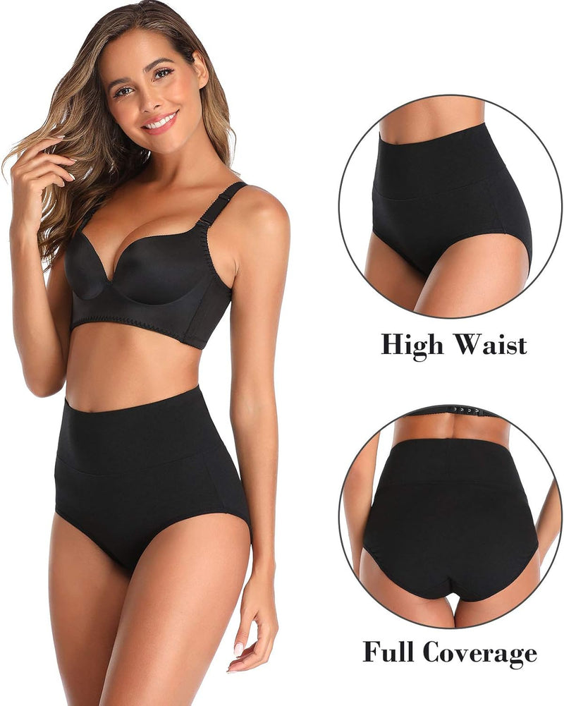 Women's Underwear, High Waist Cotton Breathable Full Coverage Panties Brief Multipack Regular and Plus Size