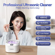 Ultrasonic Retainer Cleaner, Kunphy 48KHz 24W Ultrasonic U-V Cleaner Machine with 3 Modes Digital Timer for Mouth Guard, Toothbrush Heads, Invisalign, Braces - White