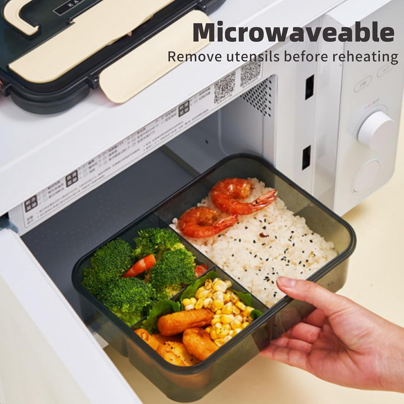 Lunch Box Bento Lunch Boxes 304 Stainless Steel Spoon And Fork For Kids And Adults, Microwaveable, 3 Compartment 1500Ml Suitable For School, Office, And Picnics (Beige)