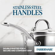 Farberware Millennium Stainless Steel Cookware Pots and Pans Set 10 Pcs Induction Compatible Cookware Set Cooking Set with Glass Lid FB75653 - Silver - Stainless Steel 10 Piece
