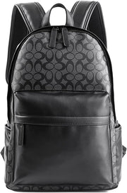 Leather Laptop Backpack for Men Women, School College Bookbag Casual Travel Daypack - black