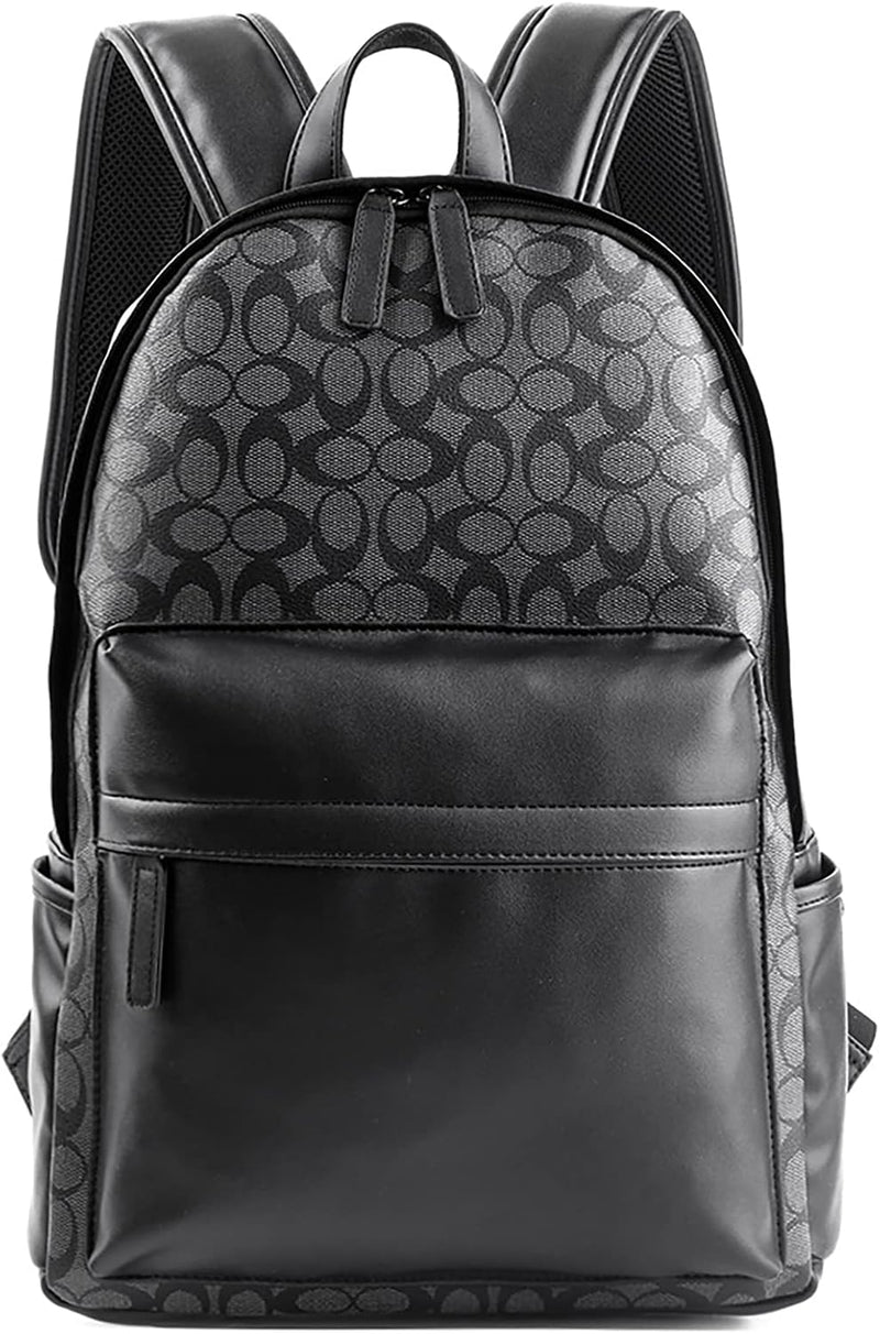 Leather Laptop Backpack for Men Women, School College Bookbag Casual Travel Daypack - black