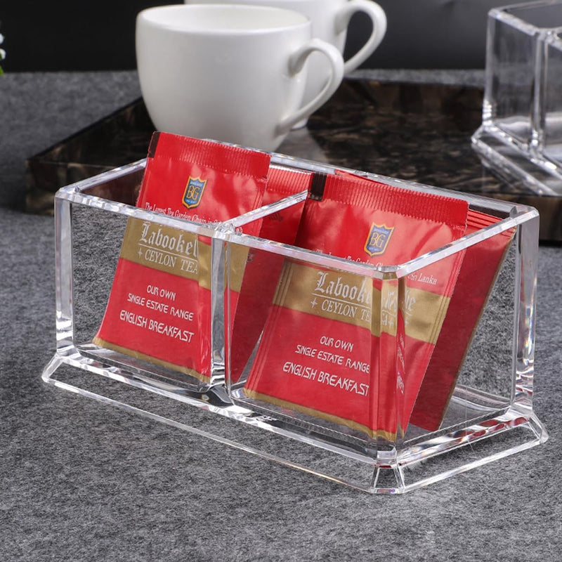 Acrylic Tea Bags Holder Coffee Sugar Bag Case Guest Room Storage Boxes - Holder for Tea Bags, Small Packets, Sweeteners,Sugar Packet, Coffee, Condiment (L16.6W8.2H7.5cm) - L16.6*W8.2*H7.5cm