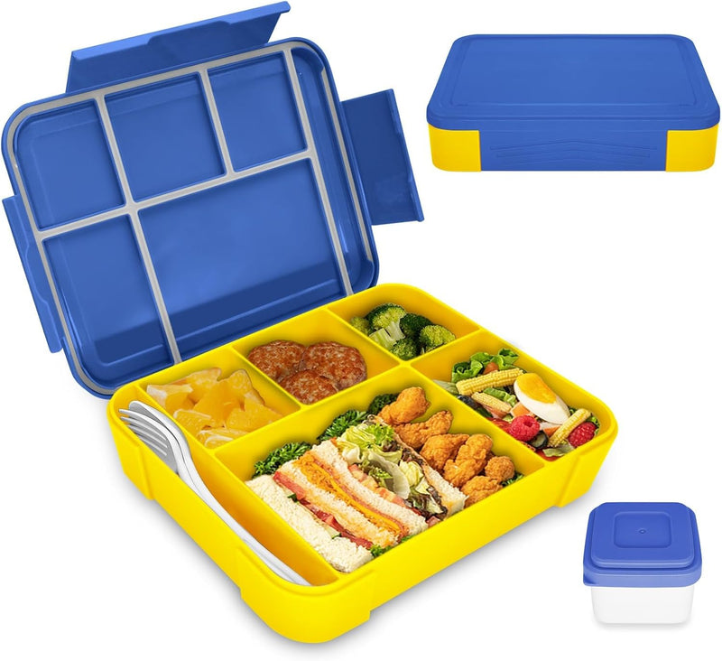 Generic Lunch Box for Kids & Adults, Rectangular, Grey, 1330 ml, 4 Compartments, Leak-proof, Microwave & Dishwasher Safe - Blue 1330 ml