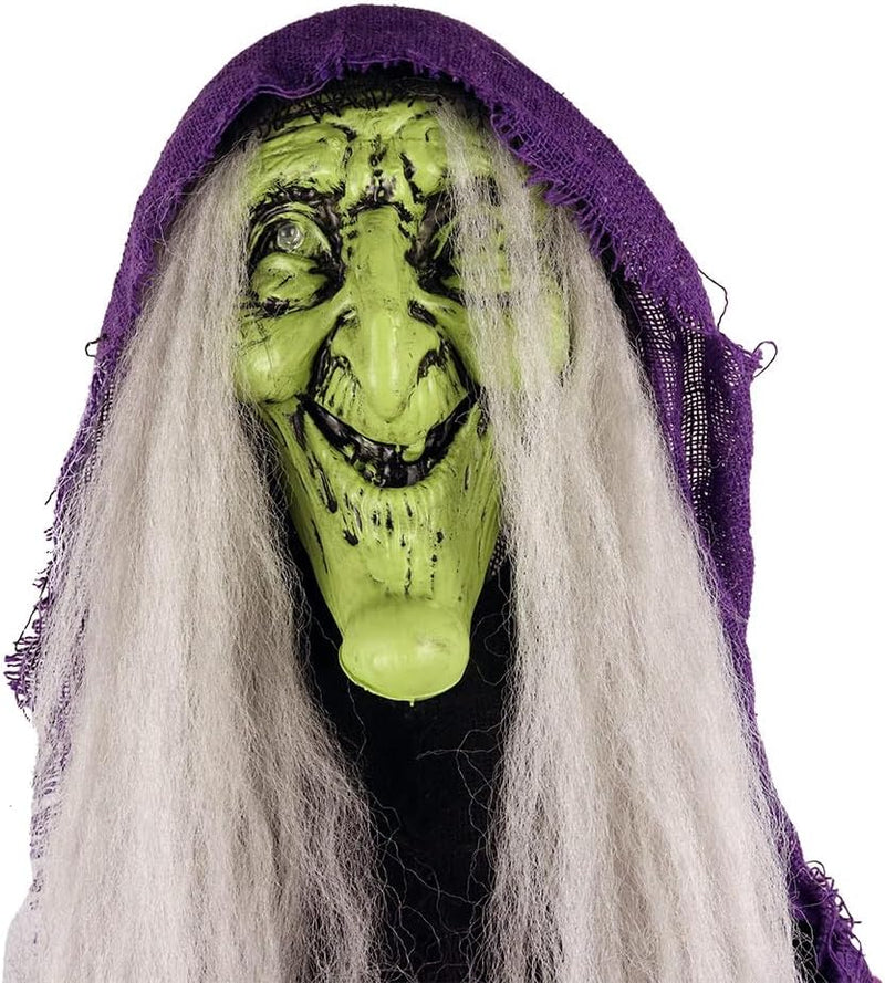 Mad Toys Spooky Hanging Animated Witch with Light-Up Eyes, Sound and Action Activated Halloween Decoration, Theme Party Haunted House Trick or Treat Decor