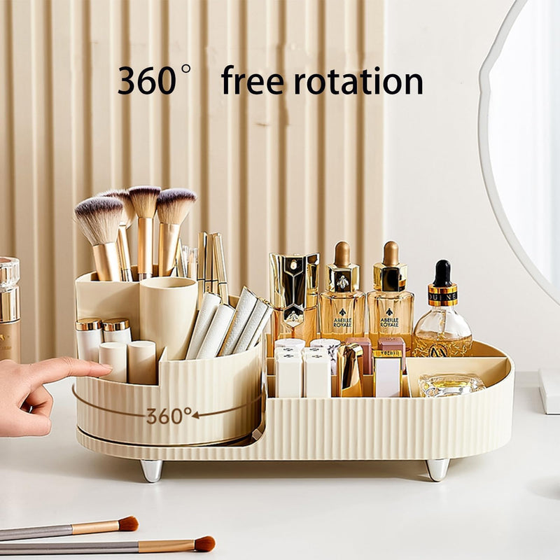 BIOPLJ 360 Rotating Makeup Organizer, New Large Capacity Cosmetic Display Case, Rotating Makeup Organizer Spinning for Vanity, Cosmetics organizer for Storage Makeup Brush Holder, Lipstick (white)