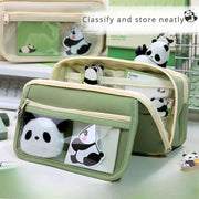 Panda Pencil Case, Cute Panda Pencil Case Large Capacity, Adults Aesthetic, Kawaii Pencil Pouch Cute With Zipper Preppy Pen Bag With Gel Ink Pens, Clips, Stickers, Pin, Green