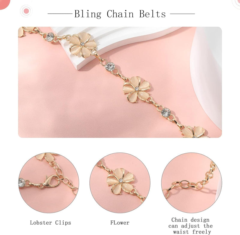 Azonee Metal Waist Chain Belts for Women Pearls Gold Silver Chain Belts for Dresses Adjustable Ladies Metal Body Link Belt