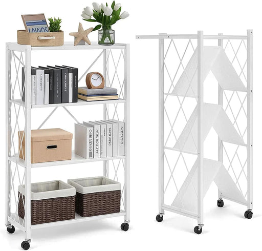 Sulfar Foldable Storage Organizer 4 Tier Storage Shelves Kitchen Cabinet Storage Rack Shelf Storage Multipurpose Rack for Living Room Bedroom Kitchen Garage (White, 1 Pack) - White 34 cm x 71 cm x 137 cm