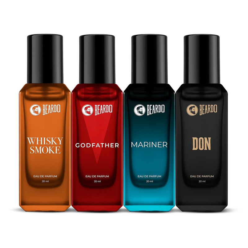 Beardo Perfumes Giftset For Men (Pack of 4 x 20ml) Whisky Smoke, GodFather, Mariner & Don Perfumes | Perfume for Men, Bold & Perfect for Everyday Wear | Long Lasting Fragrance | Gift for Men | Gift