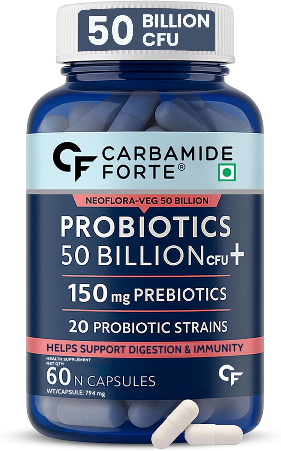 Pre and Probiotics for Women & Men Acidophilus Probiotics 50 Billion CFU Gut Health Supplements for Bloating 60 Digestion Supplement Capsules – image 2