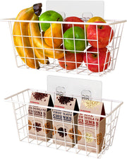 MaraFansie Hanging Kitchen Baskets Wire Storage Basket Over the Cabinet Door Organizer, No Drilling Adhesive Basket for Cabinet Pantry Organization and Kitchen, Bathroom, Storage, 2 Pack, Black - WHITE 2 PACK