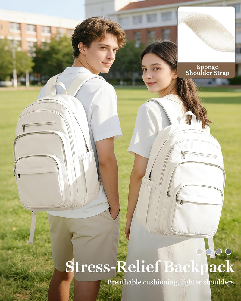 WEPOET Backpack Women Men School Backpack Large with Many Compartments Waterproof Backpack Lightweight for School Backpack Teenager Daypacks Backpack for Boys Girls, A2-beige, Rucksack Backpacks