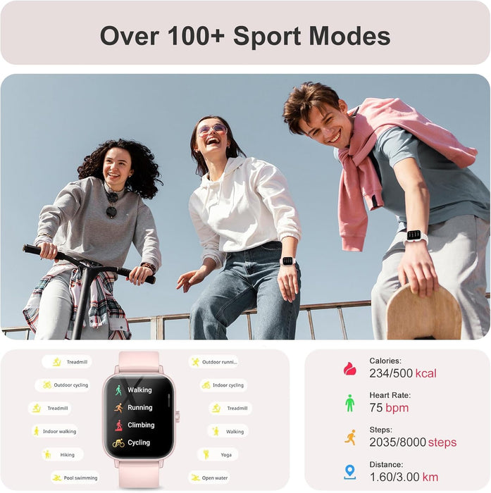 Smart Watch for Women(Answer/Make Call), 1.83" HD Touch Screen Fitness tracker with Heart Rate SpO2 Sleep Monitor,100+ Sport Modes, IP68 Waterproof Smartwatch compatible with iOS & Android, Pink