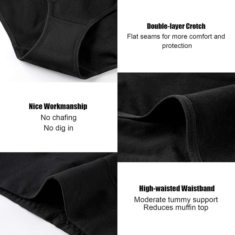 Women's Underwear, High Waist Cotton Breathable Full Coverage Panties Brief Multipack Regular and Plus Size