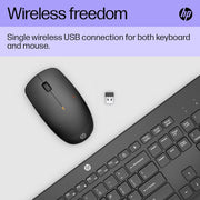 HP 230 Wireless Keyboard and Mouse Combo Set, 2.4 GHz Wireless USB-A Nano Receiver, Up to 1600 dpi, Up to 16 Months Battery Life - Black, 18H24AAABU, 18H24AA - Wireless