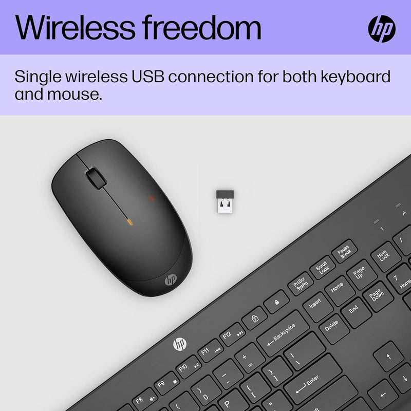 HP 230 Wireless Keyboard and Mouse Combo Set, 2.4 GHz Wireless USB-A Nano Receiver, Up to 1600 dpi, Up to 16 Months Battery Life - Black, 18H24AAABU, 18H24AA - Wireless