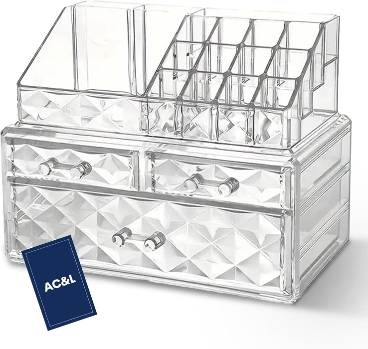 AC&L Makeup Organizer, Cosmetic Storage Display Box With 4 Drawers For Make Up, Brushes, Perfumes, Skincare All In One, Acrylic Organizer Ideal For Vanity, Dresser, Bathroom For Girls & women (Clear)