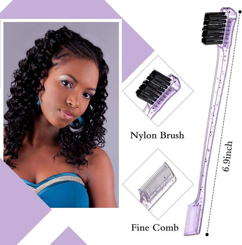 Geiserailie 3 Pcs Slick Back Hair Brush Set Bristle Brush Edge Control Teasing Comb for Women Black Hair(Black)