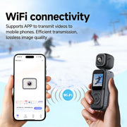 Angju 4K Pocket Vlogging Camera with Dual Screen & 3-Axis Gimbal Stabilizer, Handheld Portable Video Camera with WiFi, Face Tracking, 270 Rotation & 64GB SD Card