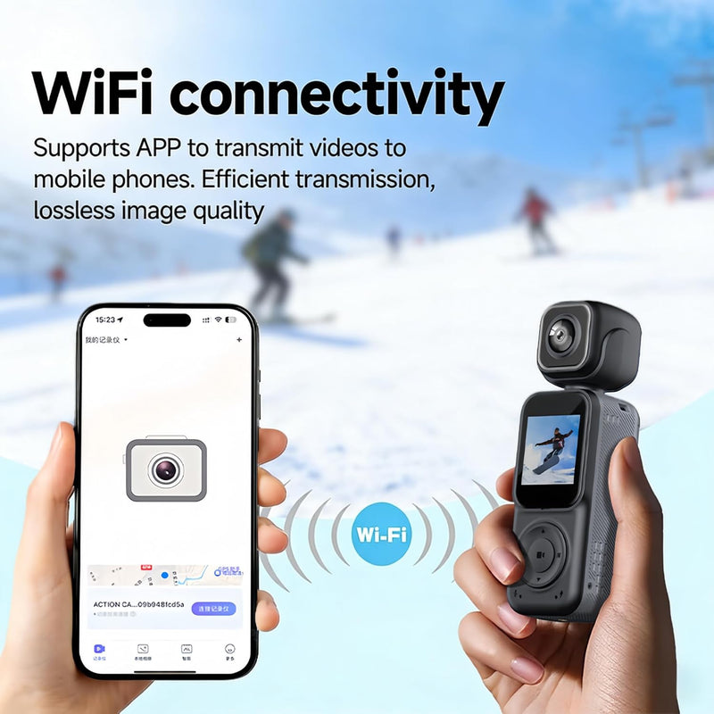 Angju 4K Pocket Vlogging Camera with Dual Screen & 3-Axis Gimbal Stabilizer, Handheld Portable Video Camera with WiFi, Face Tracking, 270 Rotation & 64GB SD Card