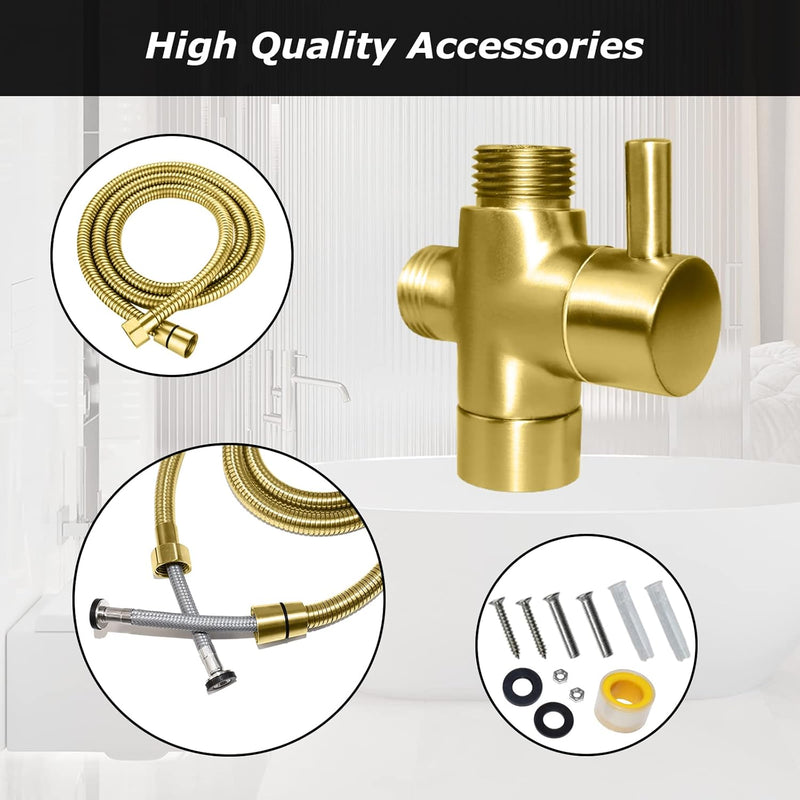 LOSCHEN LOSCHEN 1/2NPT Stainless Steel Bidet Sprayer kit for Toilet,Hand Held Sprayer Shattaf Toilet Attachment for Pet Bath/Personal Hygiene/Bathroom/Closestool,Easy to Install (Brushed Gold)