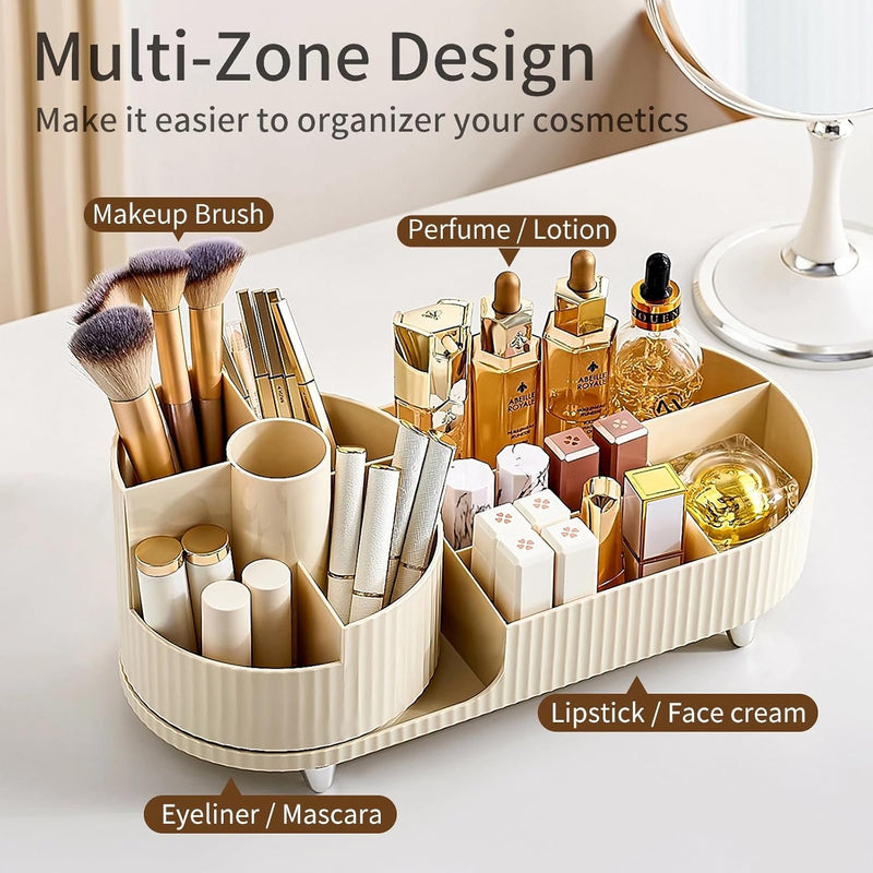 Makeup Organizer, New Perfume Organizer,Upgraded 2-in-1 360 Rotating Makeup Brush Holder,Vecolla Large Adjustable Cosmetic Storage for Vanity,Makeup Organizer Drawers for Skincare Cosmetic(Black)