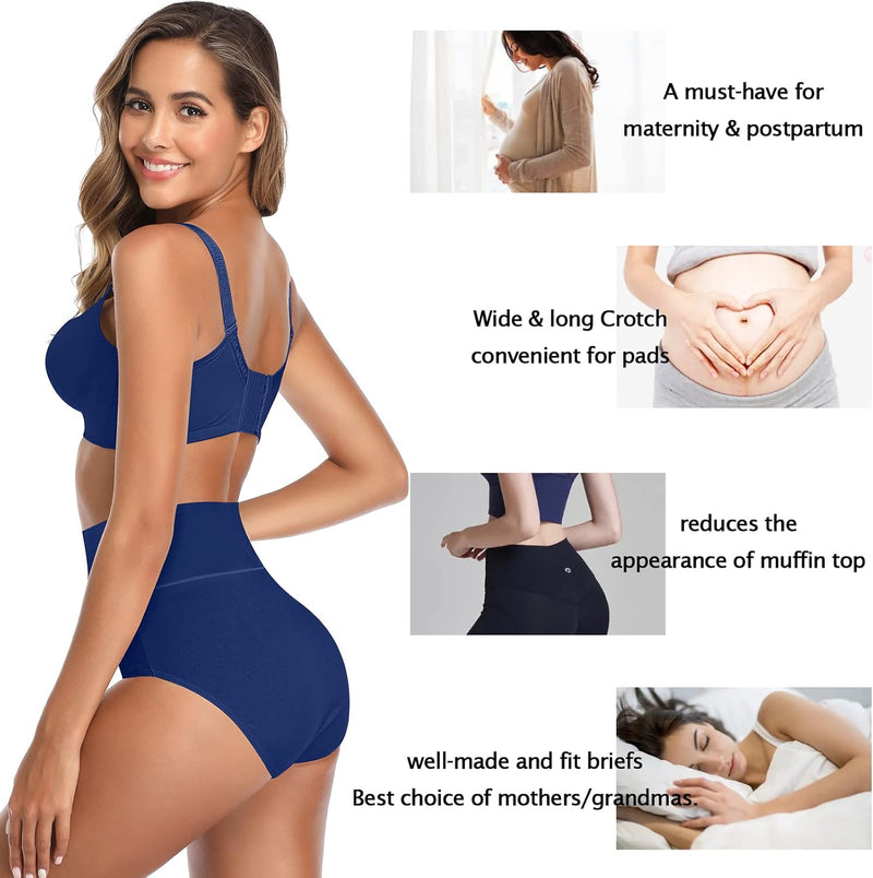 Women's Underwear, High Waist Cotton Breathable Full Coverage Panties Brief Multipack Regular and Plus Size