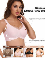 Comfortable Wireless Bras for Women Seamless Padded Push Up No Show Bra with Support - Pink