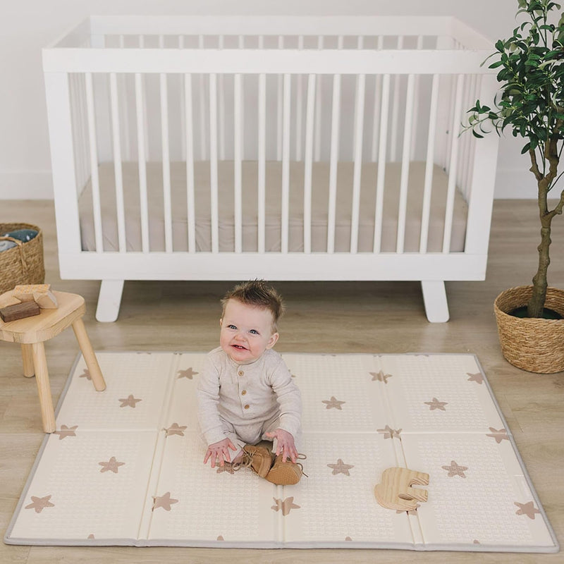 Bubba Bear Baby Mat Children's Mat Baby Play Mat 180 x 200 x 1 cm, Reversible and Non-Toxic Thick Foldable Waterproof Foam Children's Rug, Crawling Mat Play Rug (90 x 120 cm, Beige)