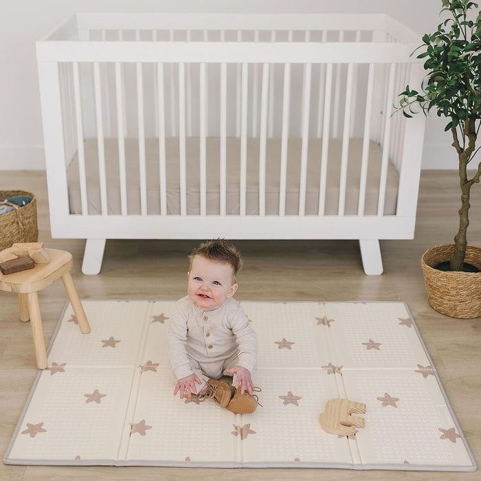 Bubba Bear Baby Mat Children's Mat Baby Play Mat 180 x 200 x 1 cm, Reversible and Non-Toxic Thick Foldable Waterproof Foam Children's Rug, Crawling Mat Play Rug (90 x 120 cm, Beige)