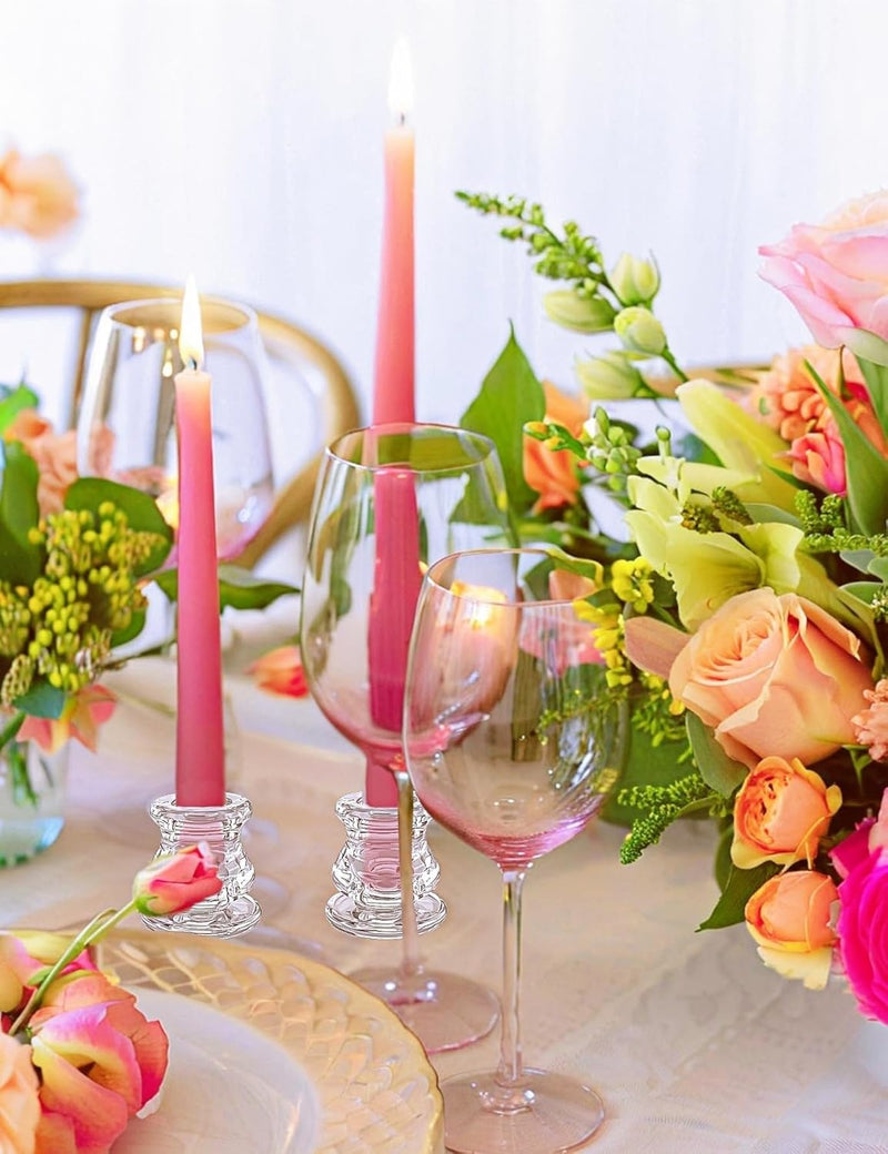 REVHQ 6pcs Glass Candle Holder Taper Glass Candlestick Holders 2.2 inch Tealight Candle Holder Clear Glass Candleholder for Table Centerpieces, Wedding Decor and Dinner Party