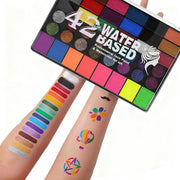 42-Color Oil-Based Face & Body Paint Kit - Professional Waterproof Makeup Palette with Glitter, Pearl & Fluorescent Shades + 10 Brushes & Mixing Palette - for Halloween, Cosplay & Carnival
