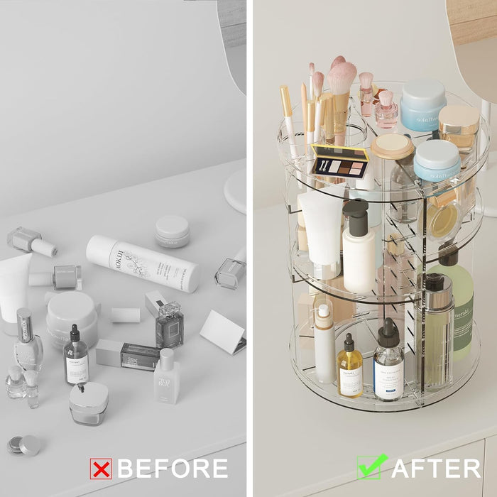AWH 360° Rotating Makeup Organizer – Clear Acrylic Spinning Storage Display for Cosmetics, Skincare, Perfume, Beauty Essentials & Toiletries – Space-Saving Vanity & Bathroom Organizer