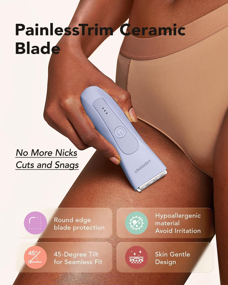 Electric Pubic Hair Trimmer Men's Shaving & Grooming Sets Kit w/ 4 Guards and Replaceable Ceramic Blade Heads, Waterproof Wet/Dry Groin Trimmer for Men, 90 Minutes Shaving, Body Groomer for Men (Blue)