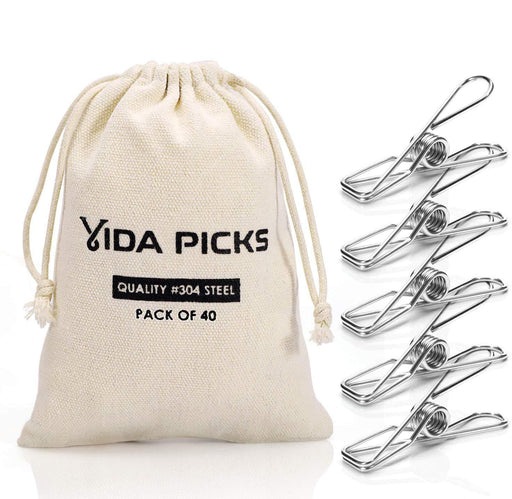 Wire Clothespins Laundry Chip Clips-40 Pack Bulk Clothes Pins with Heavy Duty, Durable Clamp Metal Clothes Pegs Multi-purpose for Outdoor Clothesline Home Kitchen Travel Office Decor Food Bag (Silver)