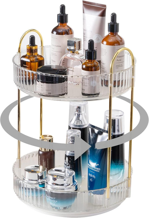 INVSSENE 360° Rotating Makeup Organizer, Bathroom Make Up Spinning Holder Rack, Large Capacity Cosmetics Storage Vanity Shelf Countertop, Fits Cosmetics, Perfume, Skincare, Lipsticks(2 Tiers, Green)