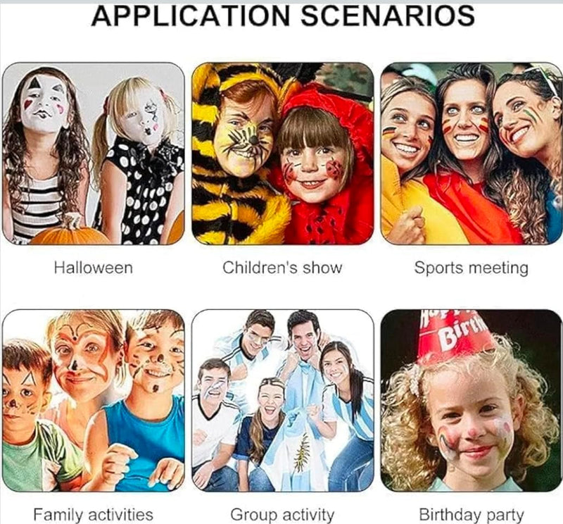 Face Paint Palette Set - 6 Vibrant Classic Colors with Double-Ended Applicator Brush, Hypoallergenic Non-Toxic Body Makeup Kit for Halloween, Cosplay, Parties, Festivals & Fancy Dress