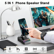 Adjustable Cell Phone Stand with Wireless Induction Bluetooth Speaker, HD Surround Sound for Home/Outdoor, Popular Christmas/Birthday Ideas Gifts, Stocking Stuffers Family Friends