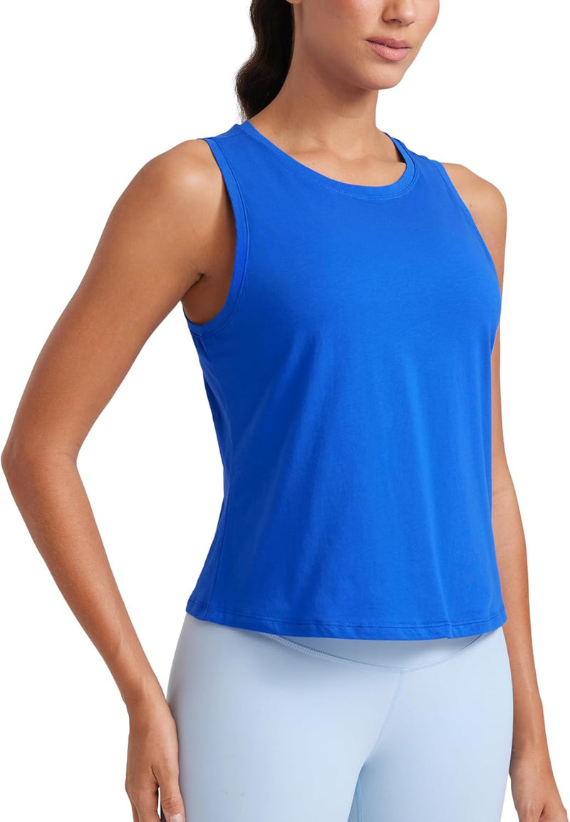 CRZ YOGA Women's Pima Cotton Loose Cropped Tank Tops Workout High Neck Sleeveless Athletic Gym Shirts