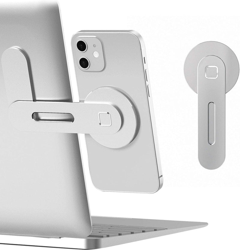 CloudValley Magnetic Phone Holder for Laptop, Adjustable Phone Monitor Side Mount for iPhone 14/13 Series / 12 Pro Max/ 12 Pro/ 12 Mini, Slim Portable Foldable Computer Expansion Bracket, Silver - Silver