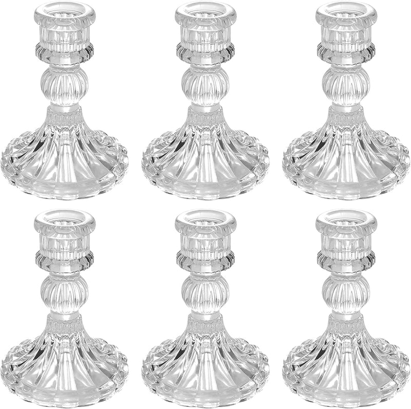 Tyasdery Glass Candle Holder, Clear Taper Candle Candlestick Holder for Wedding Party Table, Spring Decor, Anniversary, Festival Decoration, Dining Room Table, Valentine's Day, Set of 6