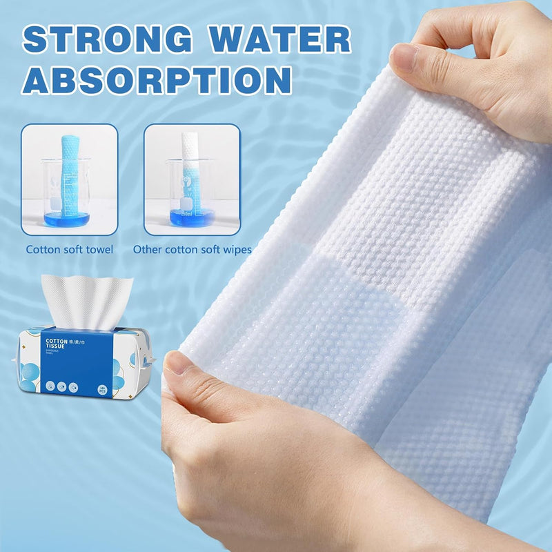 100 Count Disposable Face Towels, Soft Cotton Dry Wipes for Washing, Drying, Cleansing, Skincare & Makeup Removal (7.9" x 7.9", 1 Pack)