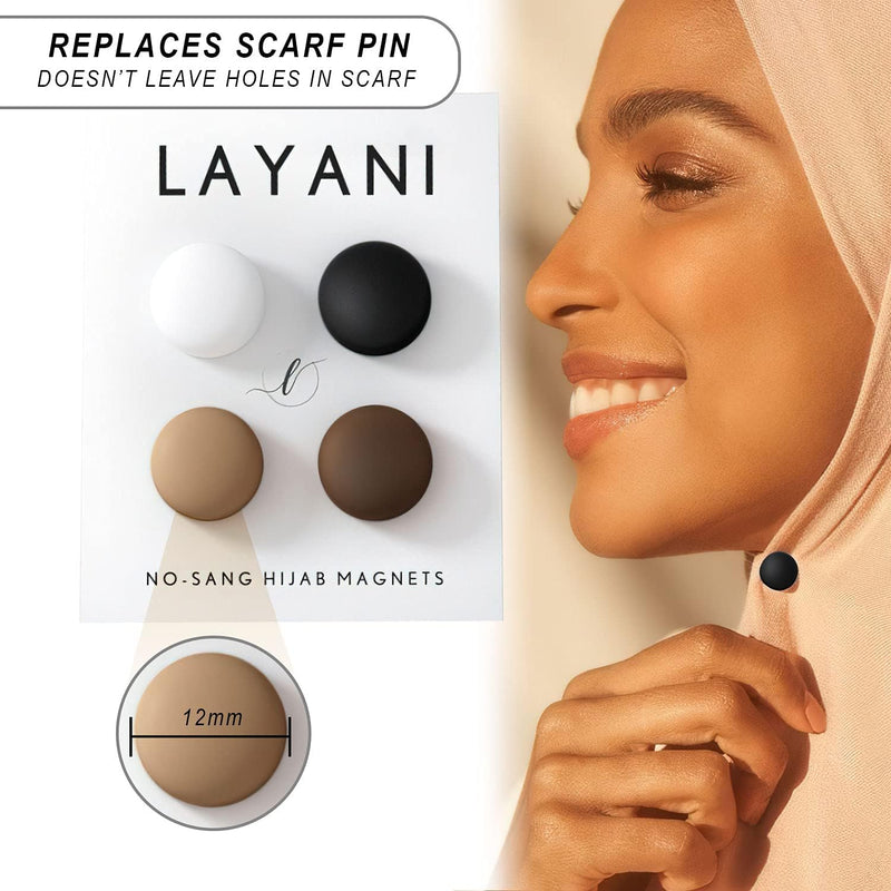 Layani Hijab Magnets: Matte Finish [Variety 4 Pack] Magnetic Hijab Pins, no gemstone