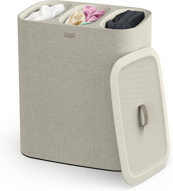 Joseph Joseph Trio Laundry Basket, Grey, 3 Compartments, 90L, Removable Tote Bags - Trio Screen 90 litros