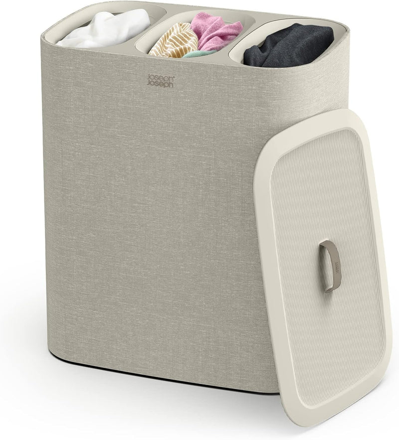 Joseph Joseph Trio Laundry Basket, Grey, 3 Compartments, 90L, Removable Tote Bags - Trio Screen 90 litros