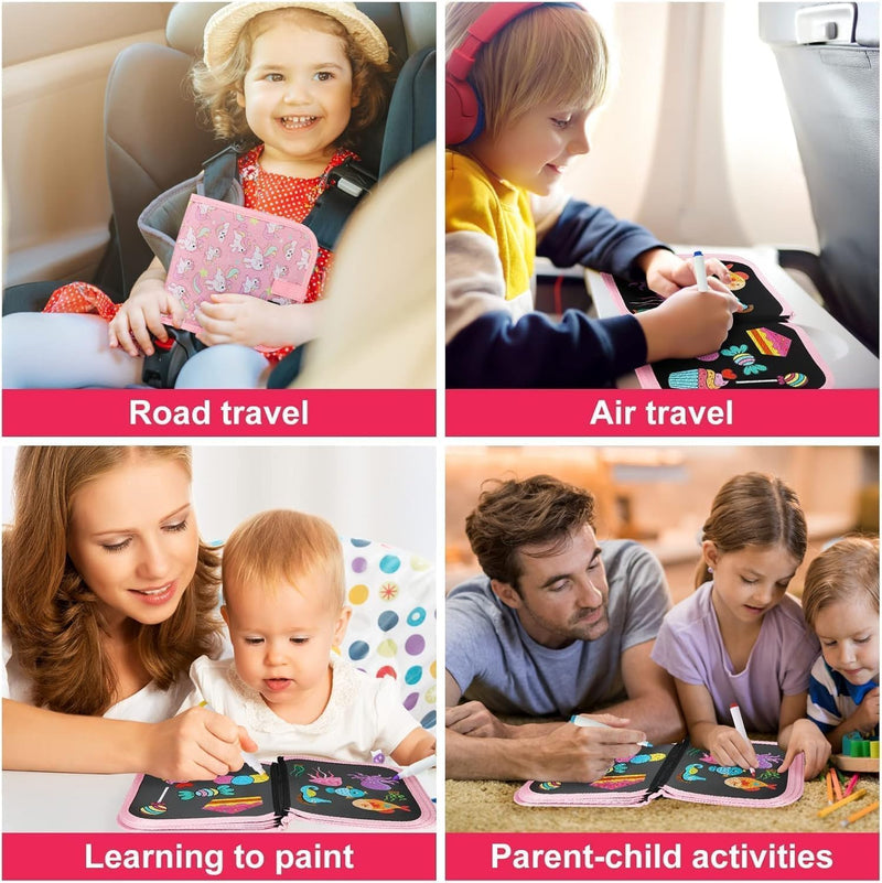 McMola Erasable Doodle Books, Double-Sided Kids' Drawing Writing Boards with 12 Coloring Pens, Portable Early Learning Drawing Pad Travel Toys Birthday Gifts for 3-8 Year Old Boys Girls (Pink)