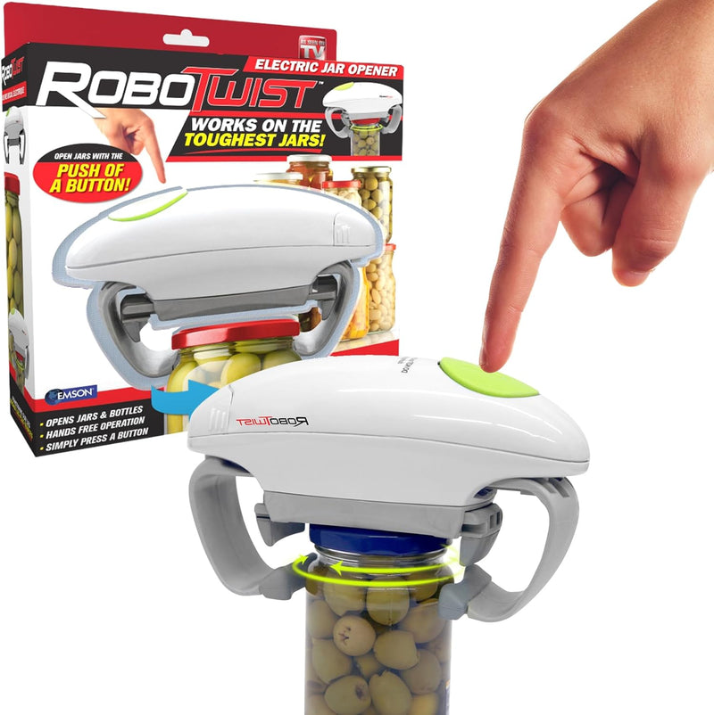 EMSON Robotwist Jar Opener, Automatic Jar Opener, Deluxe Model with Improved Torque, Robo Twist Kitchen Gadgets for Home, Electric Handsfree Easy Jar Opener â Works on All Jar Sizes, As Seen on TV - White