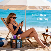 Mesh Shower Caddy with 7 Pockets and Handle, Portable Hanging Organizer Basket for College Dorm Room Essentials, Quick Dry Tote Bag for Camping, Bathroom, Beach, Travel, Black